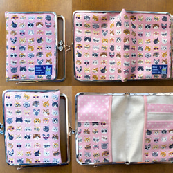 猫にメガネ ピンク がま口母子手帳・お薬手帳ケース 口金選択可 3枚目の画像