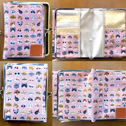 猫にメガネ ピンク がま口母子手帳・お薬手帳ケース 口金選択可 4枚目の画像