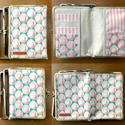 再販×2 ラミネートピーコックがま口お薬手帳・母子手帳ケース (ピンクストライプ )口金選択可 3枚目の画像