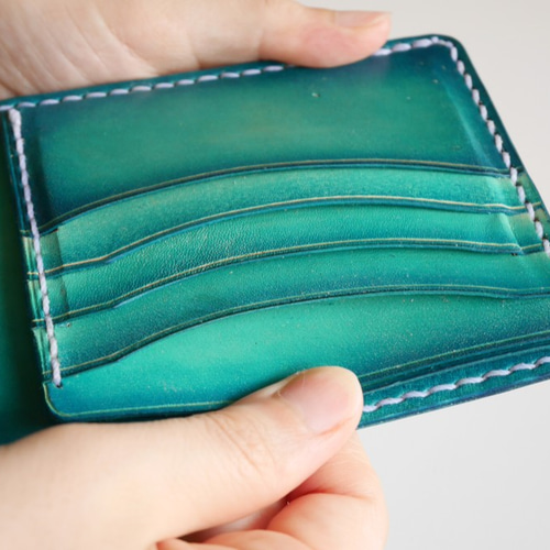 シンプル二つ折り財布 ヌメ革 青 ブルー 【海の色】 二つ折り財布 