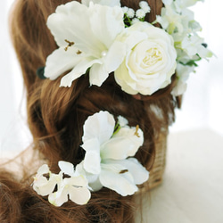 ◇純白のローズ・グラジオラス・紫陽花のヘアアクセサリーパーツ◇ 1枚目の画像