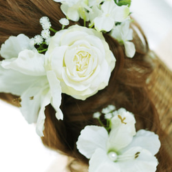◇純白のローズ・グラジオラス・紫陽花のヘアアクセサリーパーツ◇ 2枚目の画像