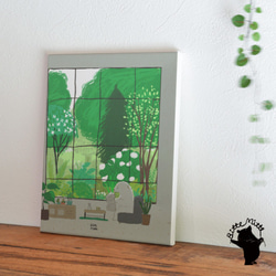 ファブリックパネル 北欧 インテリア アートパネル イラスト パネル ボード 窓＊夏 葉っぱ 植物 ボタニカル 2枚目の画像