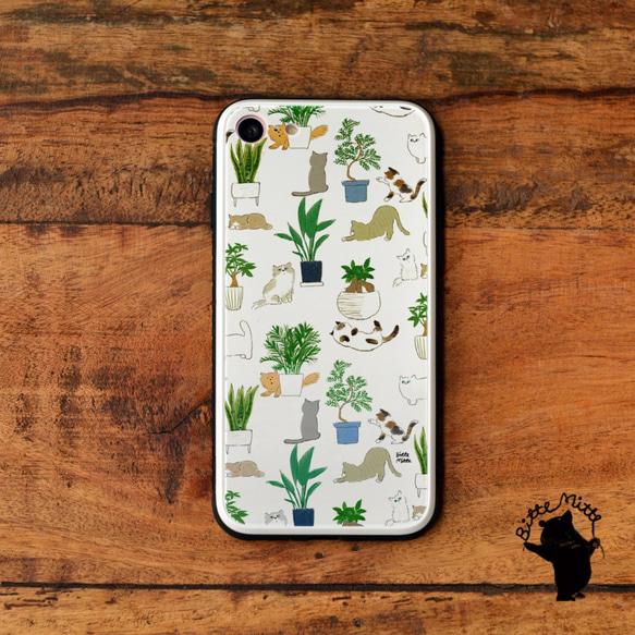 iPhoneケース 強化ガラス iphone13 iphone 13 Pro Max 猫 ねこ ボタニカル＊名入れ 1枚目の画像