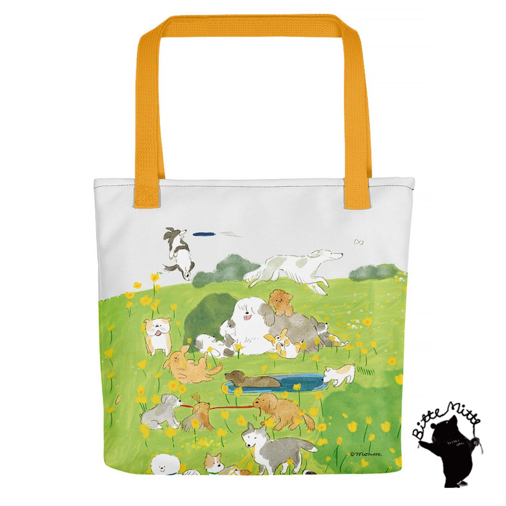 トートバッグ カバン バッグ 全面プリント トートバック かわいい おしゃれ 軽い 大きめ＊犬 グリーン