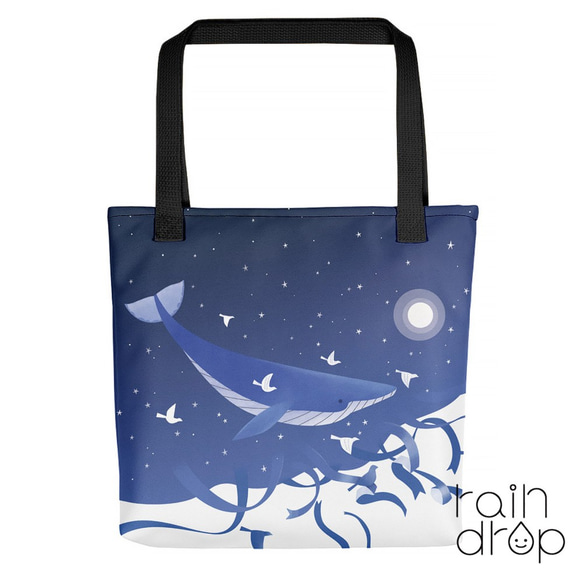 手提包包滿版印花手提包可愛時尚輕便大號*鯨魚夜空月亮 第2張的照片