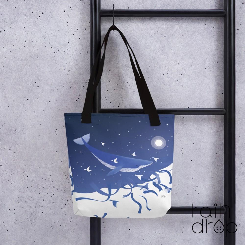 トートバッグ カバン バッグ 全面プリント トートバック かわいい おしゃれ 大きめ＊鯨 クジラ 夜空 月 七夕2025