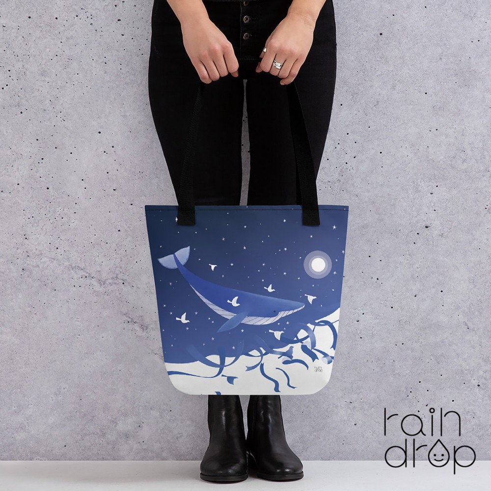 トートバッグ カバン バッグ 全面プリント トートバック かわいい おしゃれ 大きめ＊鯨 クジラ 夜空 月 七夕2025
