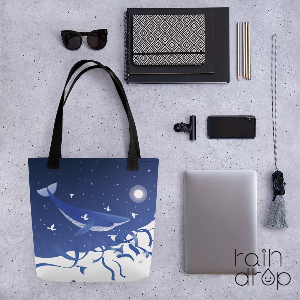 トートバッグ カバン バッグ 全面プリント トートバック かわいい おしゃれ 大きめ＊鯨 クジラ 夜空 月 七夕2025