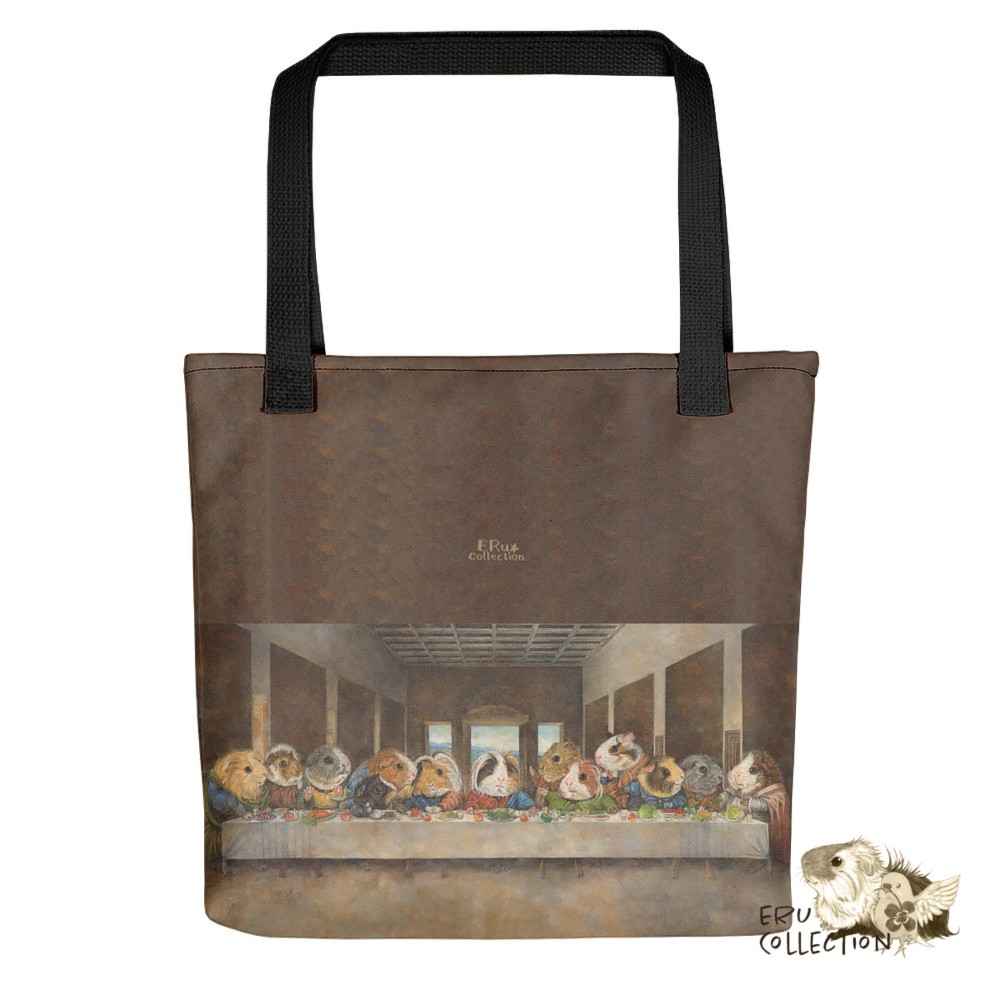 トートバッグ カバン バッグ 全面プリント トートバック ユニーク 個性的 軽い 大きめ＊モルモット 絵画 晩餐