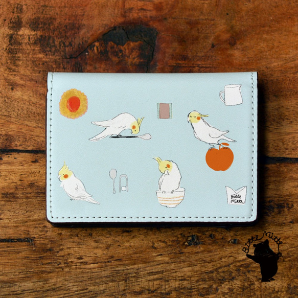 卡包 通行證盒 名片盒 時尚女式皮革皮革鸚鵡玄鳳鸚鵡鳥 第1張的照片