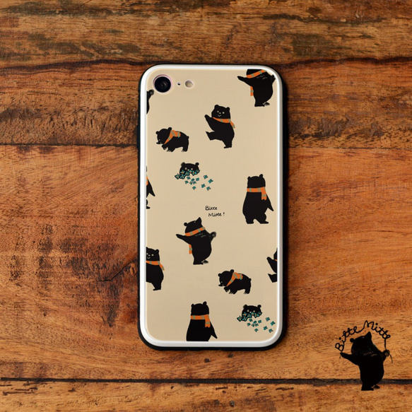 強化ガラスケース スマホケース iPhone12 iPhone 12 mini Pro Max クマ 熊＊名入れ可 1枚目の画像