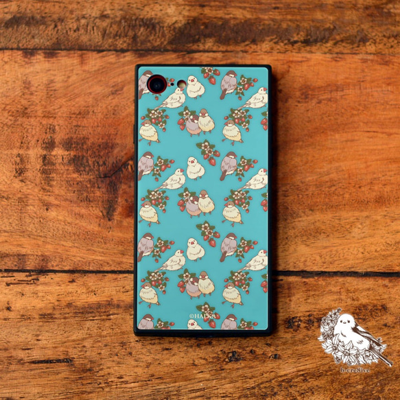 強化玻璃保護殼智慧型手機保護殼 iPhone13 iPhone 13 Pro Max 鳥麻雀與草莓 *可刻名字 第2張的照片