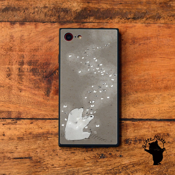 鋼化玻璃外殼智能手機外殼 iPhone13 mini iPhone 13 Pro Max 北極熊蝴蝶 * 名字外殼 第2張的照片