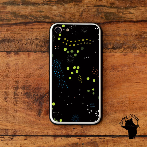 強化ガラス iPhoneケース iphone12 iphone 12 Pro Max ブラック 黒　花火 名入れ 1枚目の画像