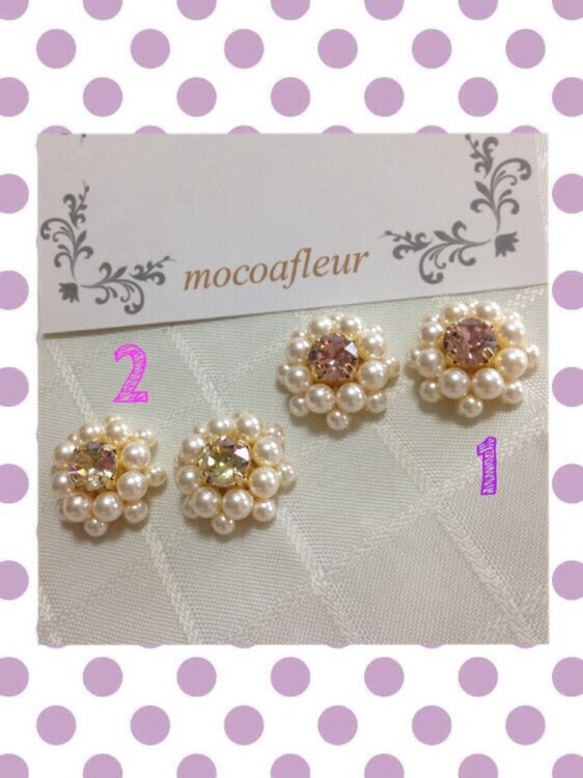 再販☆ピアス☆mocomoco fleur☆ピンク 2枚目の画像