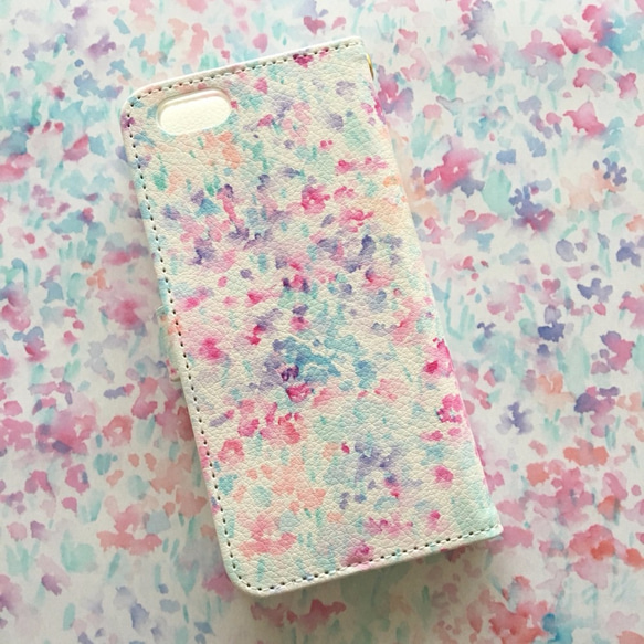 ★送料無料★水彩フラワー小花 スマホケース 手帳型 【受注生産】アンドロイド iPhoneケース 花柄 2枚目の画像