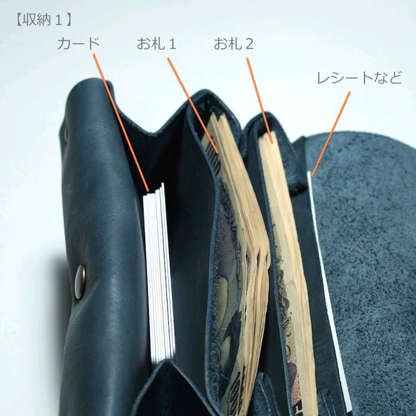 縫製のないふんわり長財布（牛革/プルアップ/ヌバック仕上げ/Blue Gray） 3枚目の画像