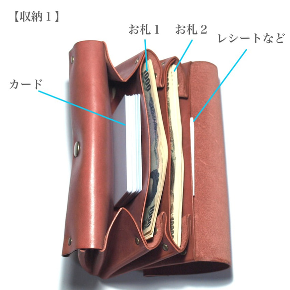 縫製のないふんわり長財布（牛革/プルアップ/ヌバック仕上げ/Red） 4枚目の画像