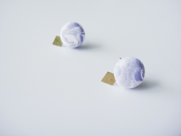 Marble Lavender Diamond Earring-薰衣草紫菱形圓耳釘/手工手作耳環/禮物飾物 第1張的照片