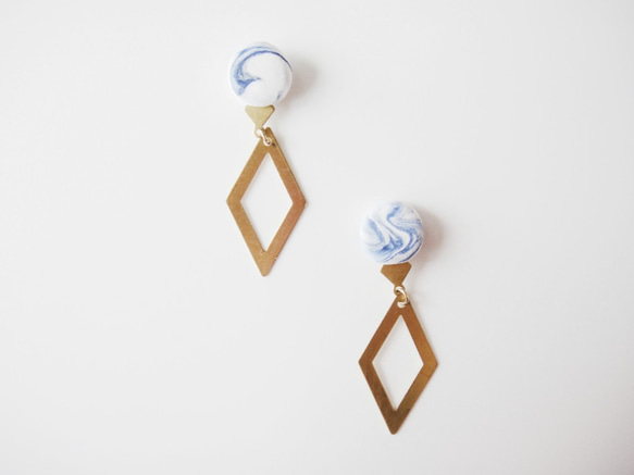 Marble Sky Blue Long Earring-天空藍菱形長耳釘/手工手作耳環/禮物飾物 第1張的照片