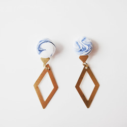 Marble Sky Blue Long Earring-天空藍菱形長耳釘/手工手作耳環/禮物飾物 第2張的照片