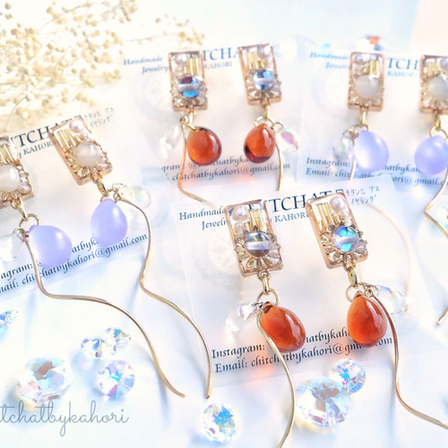 フロストパープルチェコドロップビーズのピアス/イヤリング ピアス 