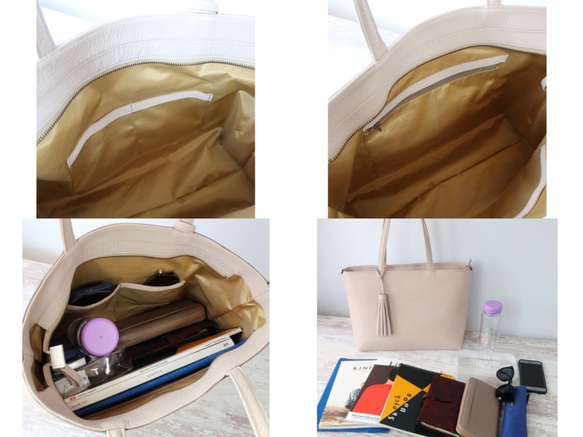 A4サイズトートbag（Ｌ）ファスナー・ショルダー☆ペールピンク☆彡マチ幅１３㎝ver/受注製作・ショルダー紐付き 6枚目の画像