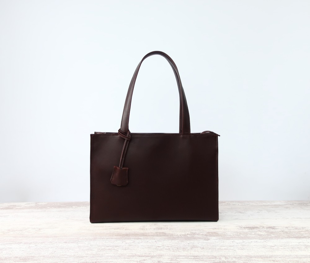 しかくトートbag（M)ファスナーver☆彡受注製作・ダークブラウン・お色違いもお作り致します