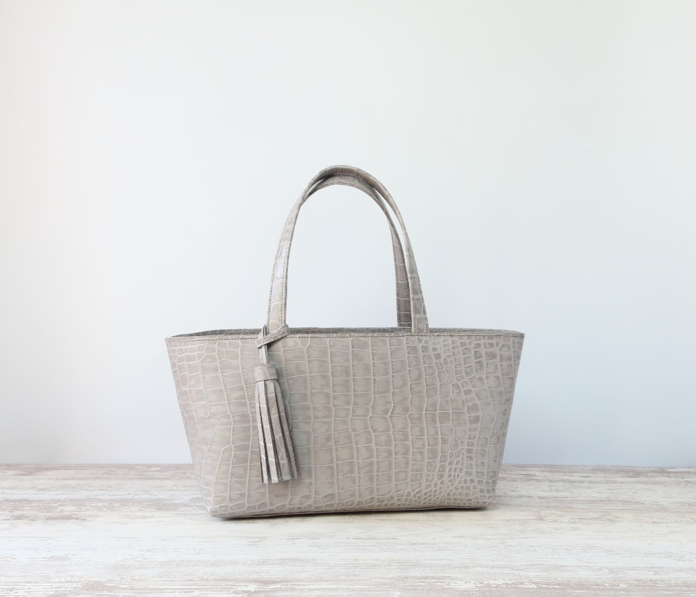 ダックストートＭサイズ☆彡グレー(型押し）・受注製作