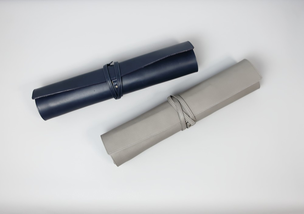革の包丁ケース・ロールタイプ☆彡グレー・受注生産
