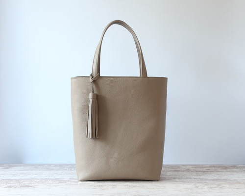 マチ12 リボンなし☆トートバッグL☆ ブルーグレー たて長トートbag（L)☆彡マチ12センチver・モカ・受注製作