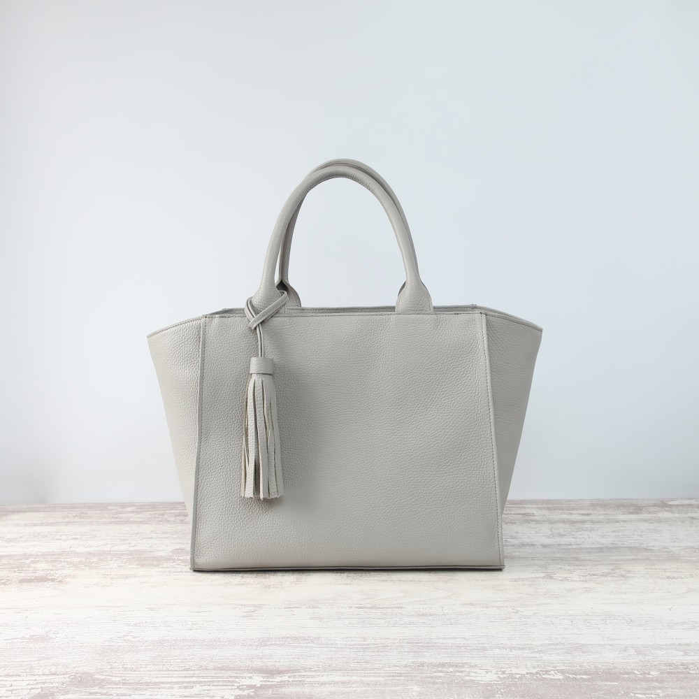 ボヤージュbag・Mサイズ（マチ幅１5㎝ver/手紐丸手ver)☆彡ライトグレー・受注製作 21,460円