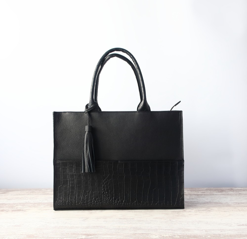 A4サイズしかくトートbag・ver2（ファスナー付き・マチ幅15㎝ver）☆彡ブラック・受注制作・お色違いも対応可能