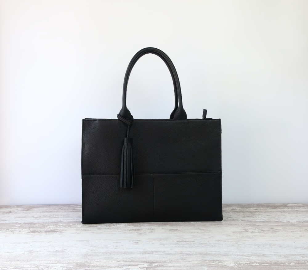 A4サイズしかくトートbag・ver2（ファスナー付き・マチ幅15㎝ver）☆彡ブラック（スムース）