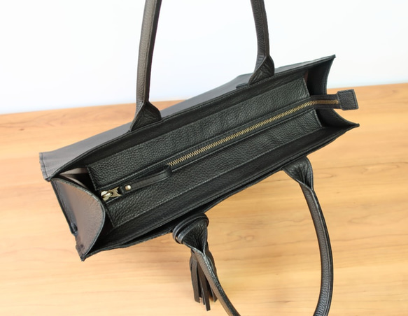 A4サイズしかくトートbag・ver2（ファスナー付き・マチ幅15㎝ver）☆彡ブラック（スムース） 4枚目の画像