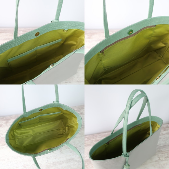 A4サイズトートbag（Ｌ）☆彡シルバー×ミントグリーン・受注製作 6枚目の画像