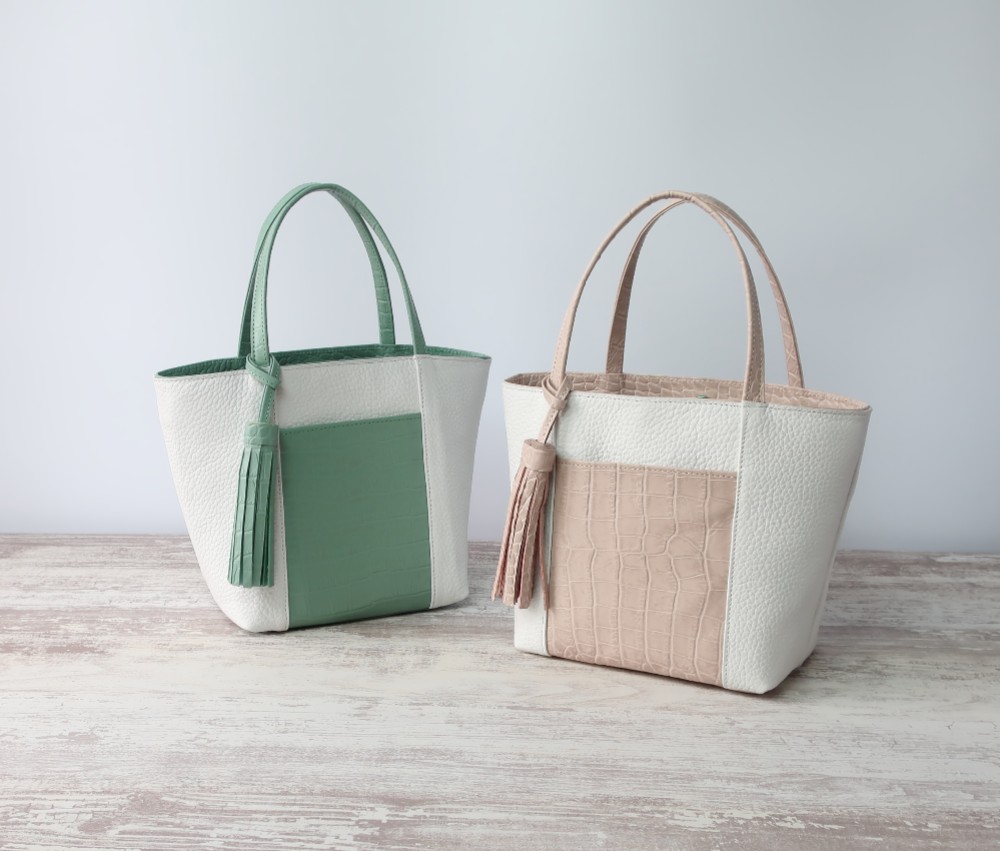 エスティバルトート・mini☆彡ホワイト×ピンクベージュ・受注商品