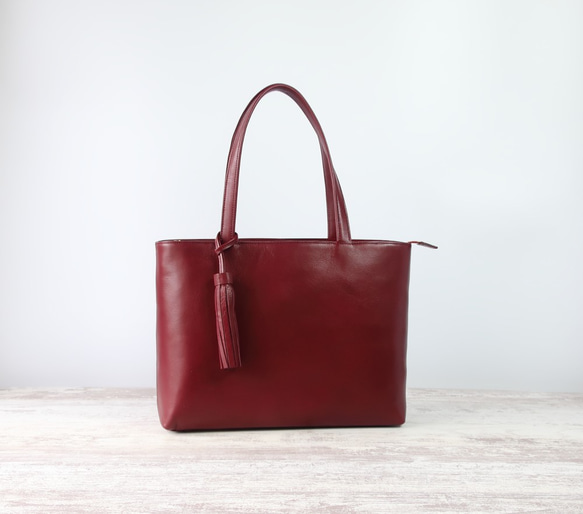 スクエアトートbag☆ボルドー☆彡（中央ファスナー＋両脇にポケット×2