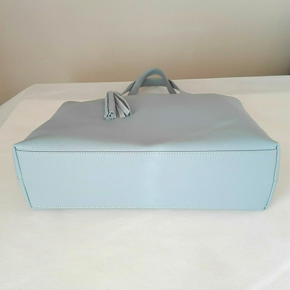 A4サイズトートbag（Ｌ）☆彡ライトブルー・イタリアンシュリンクレザー 4枚目の画像