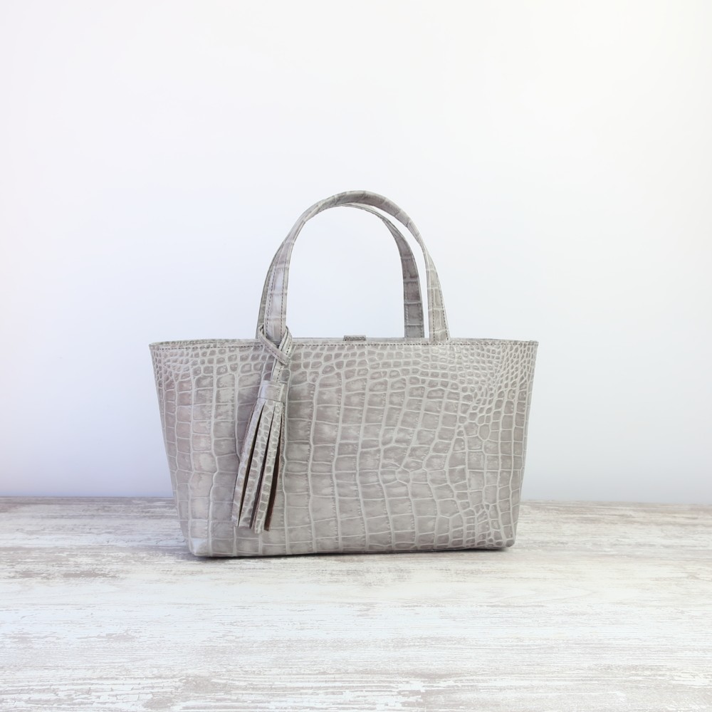 ダックストートMS サイズ☆彡グレー（型押し）・受注生産・内カブセ付