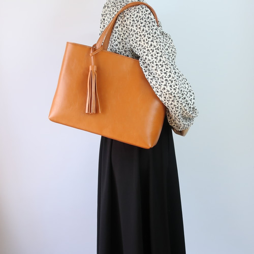 スクエアトートbag/マチ13㎝ver☆彡キャメル・A4サイズ・受注制作