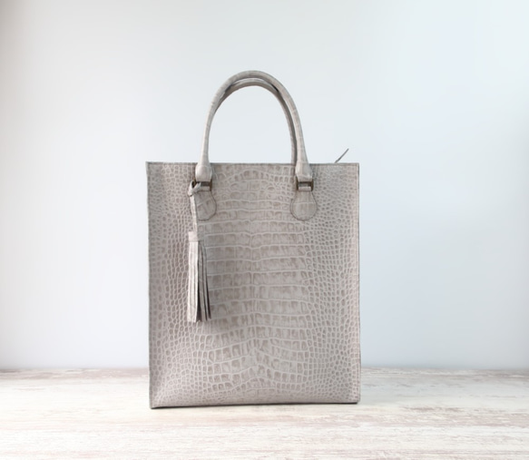 たて長しかくトート（外縫いver)☆彡カスタムver/グレー×ストーン
