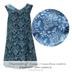 humming -blue (CO442635 C)綿麻【コトリエンヌ生地】 5枚目の画像