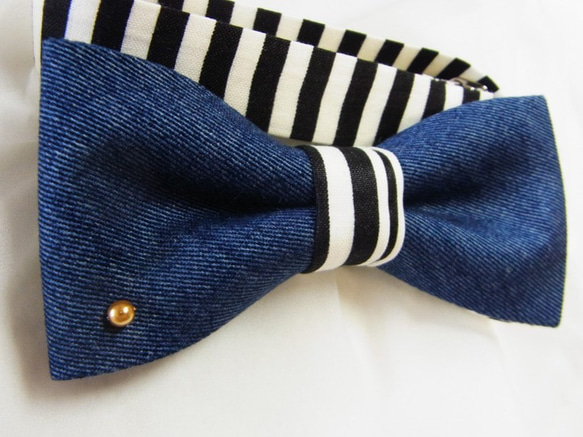 100個売れ商品!!デニム・ストライプのボウタイ・蝶ネクタイ　 1枚目の画像