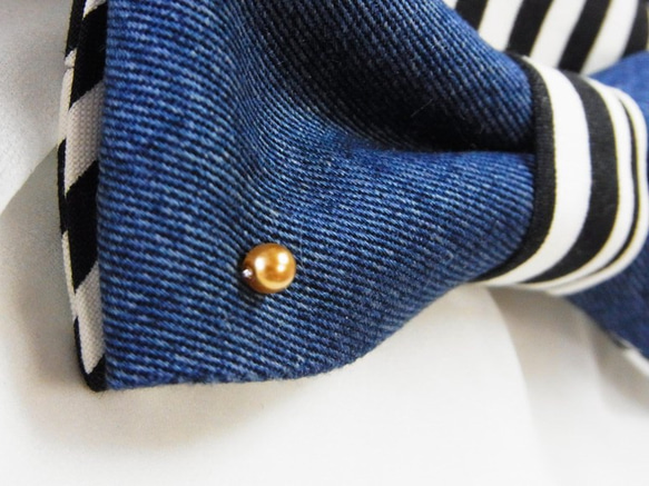 100個売れ商品!!デニム・ストライプのボウタイ・蝶ネクタイ　 2枚目の画像