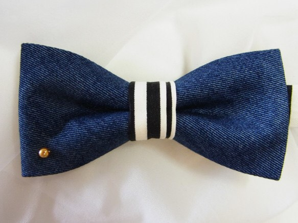 100個売れ商品!!デニム・ストライプのボウタイ・蝶ネクタイ　 3枚目の画像
