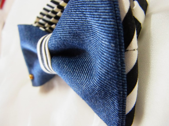 100個売れ商品!!デニム・ストライプのボウタイ・蝶ネクタイ　 5枚目の画像