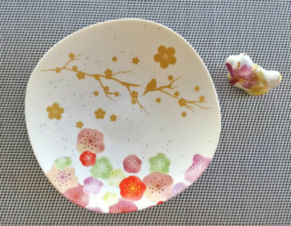 【ペア】梅の祝い皿◆ポーセラーツ 2枚目の画像