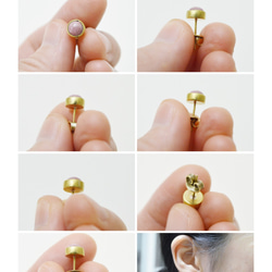 簡單小石系列-薔薇輝石‧圓形‧黃銅耳釘 第4張的照片